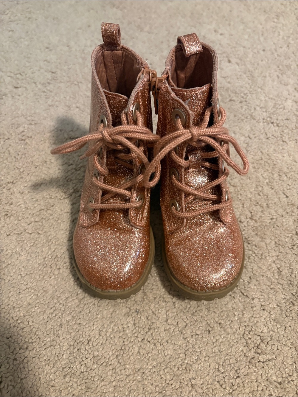 Toddler Girl Glitter Lace-Up Boots - Rose Gold (Size 7)